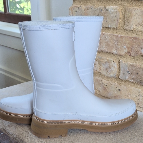 HUNTER I White Refined Stitch Detail Spurrey Short Wellies Rain Boots, 8 - Picture 12 of 13